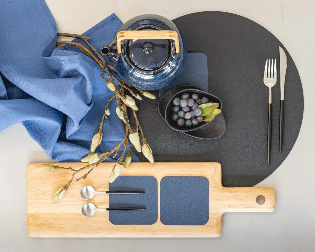 Cookinglife Placemats Lederlook Vegan Zwart - Ø 38cm - 6 Stuks