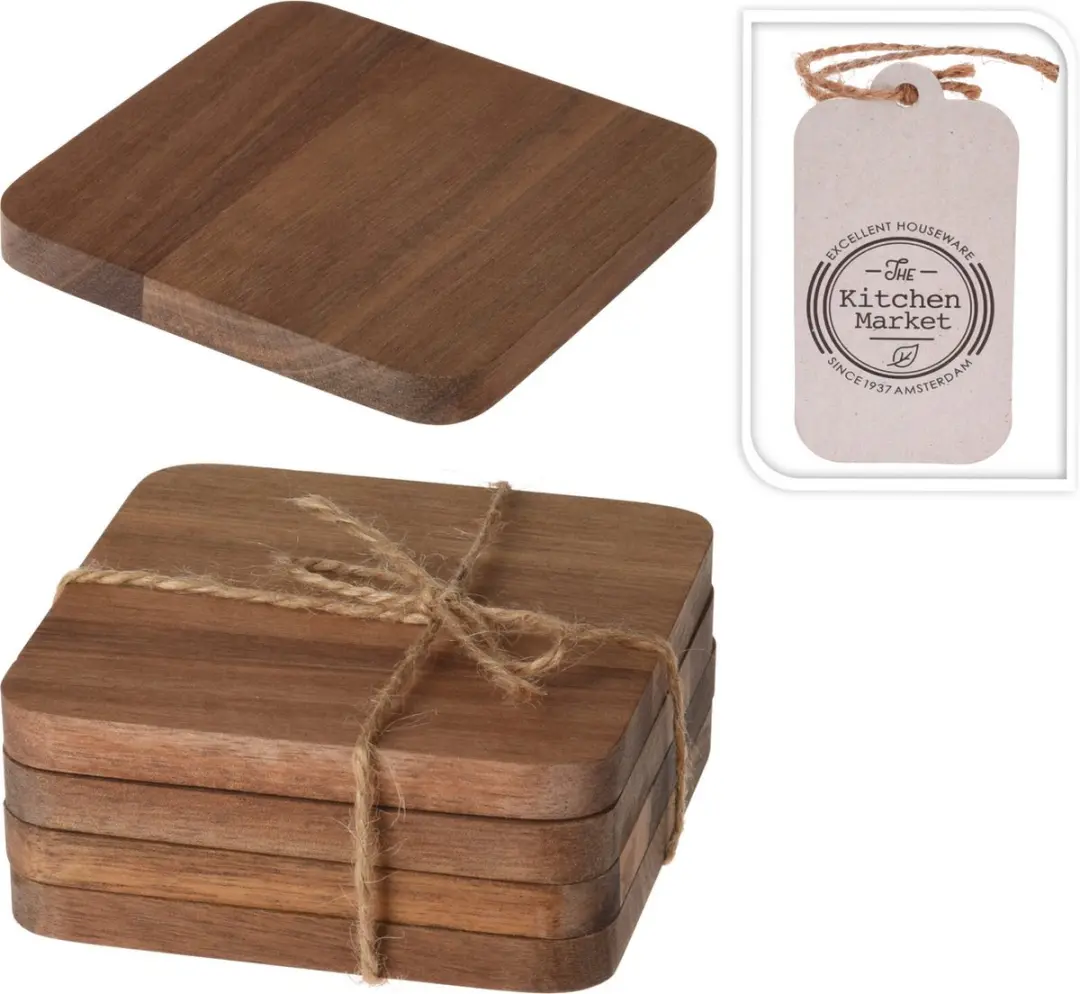 Excellent Houseware Glazenonderzetters EH-12030010 - 4 Stuks - Bruin