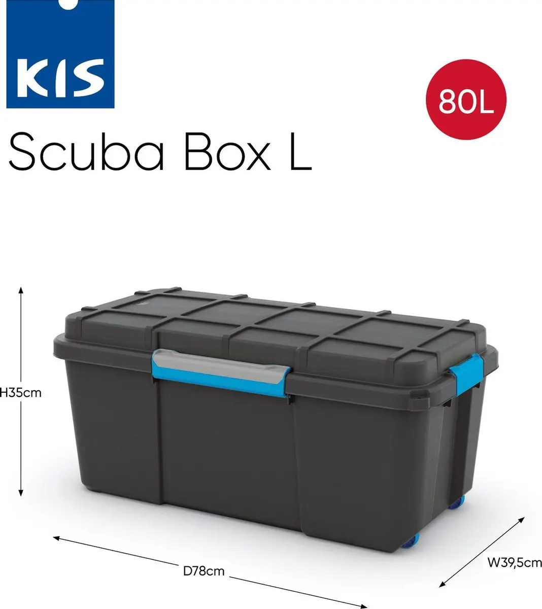 KIS Scuba Opbergbox 80L - 78x39,5x35cm - Zwart/Blauwe Clips - afbeelding 6 van 6