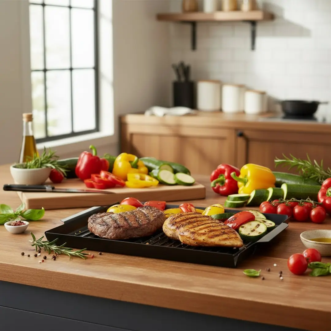 Cookinglife BBQ Grillplaat Fire & Flavour 38x28cm - Metaal Zwart