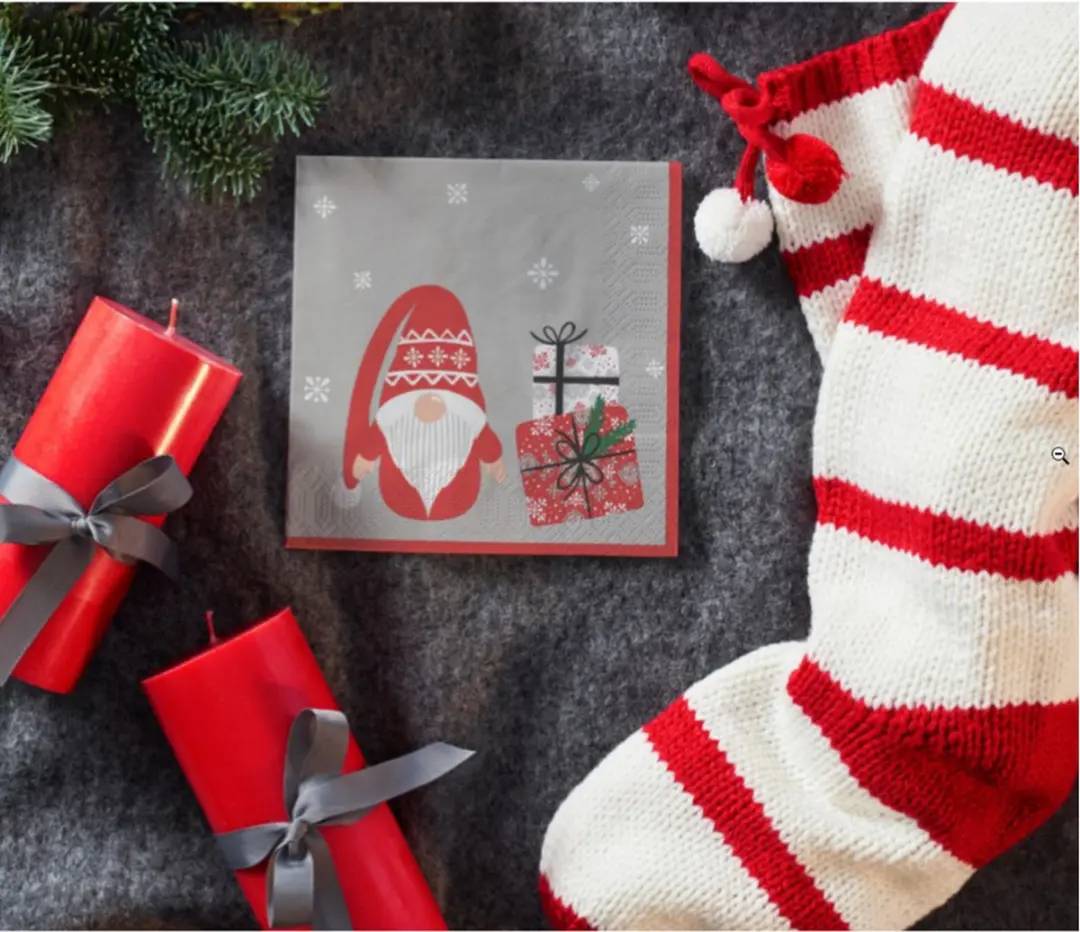Duni Kerst Thema Servetten 20 Stuks - 33x33cm - Gnoom/Kerstman