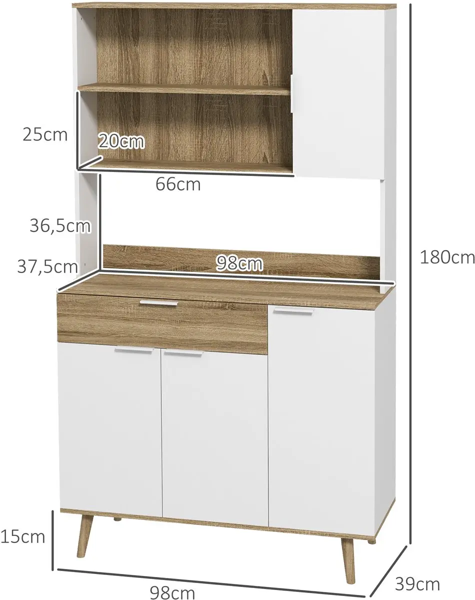 Homcom Keukenkast 98x39x180cm - Wit