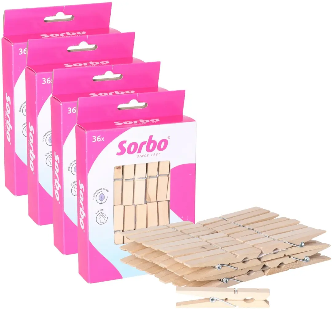 Sorbo Wasknijpers Hout 144 Stuks