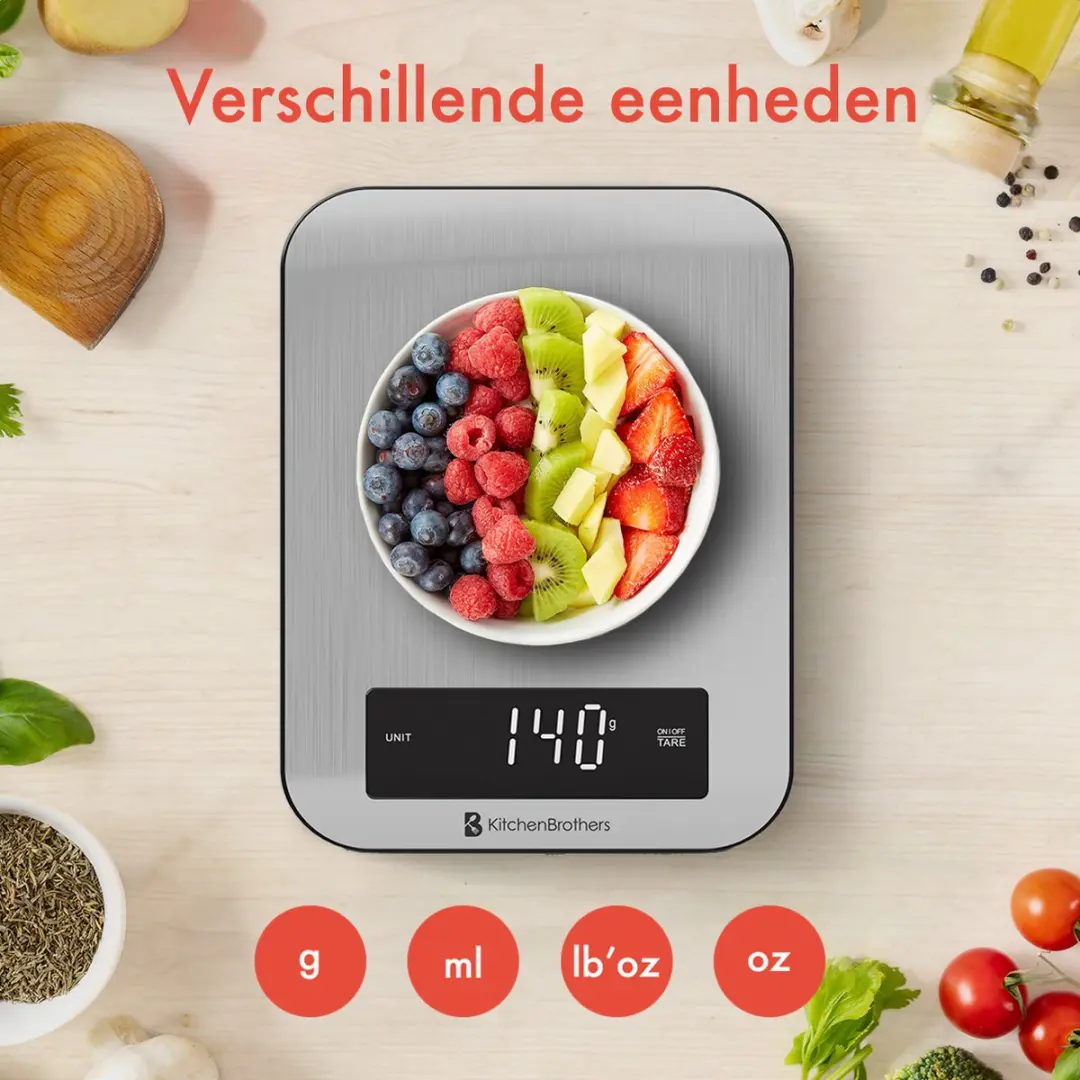 KitchenBrothers AU4009 Keukenweegschaal - Digitaal 1g-10kg - RVS