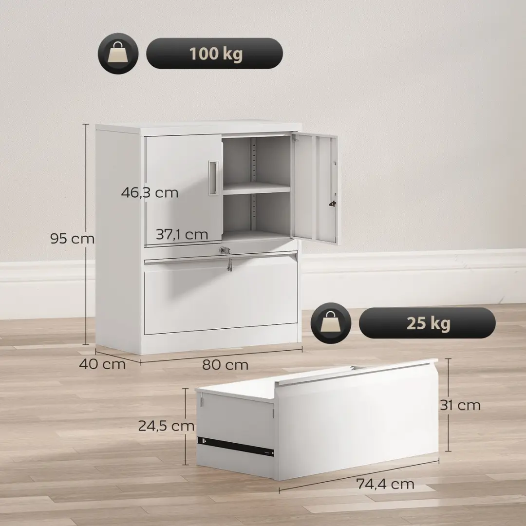 Homcom Archiefkast 80L x 40B x 95Hcm - Wit