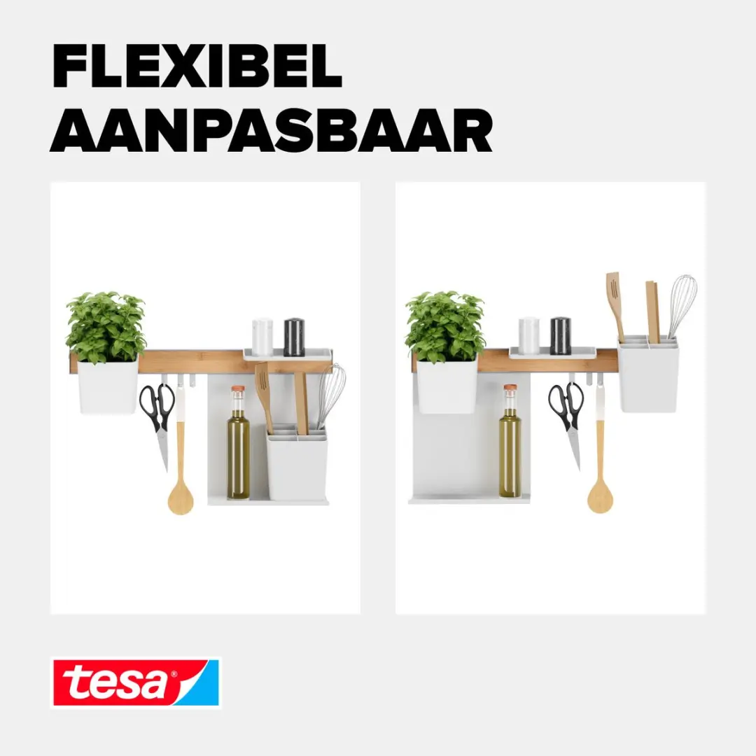 Tesa Keukenorganizer Set M Strip Bamboe/Wit - 1 Stuks