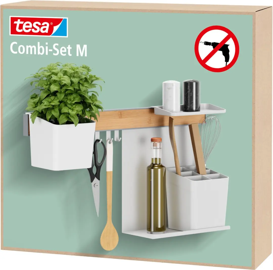 Tesa Keukenorganizer Set M Strip Bamboe/Wit