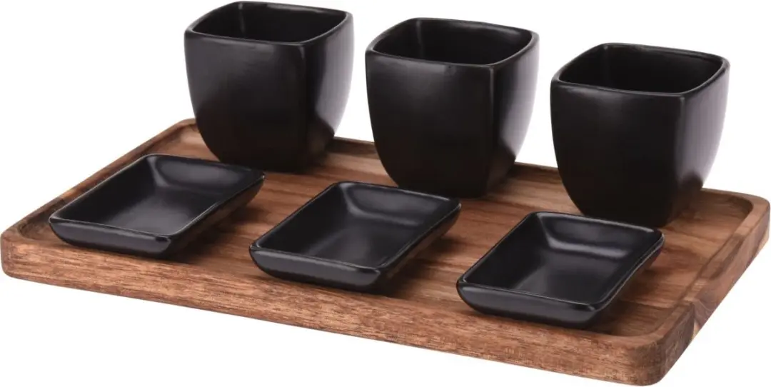Excellent Houseware Serveerplank met 3 schaaltjes - Hout - 25x16cm - Multi