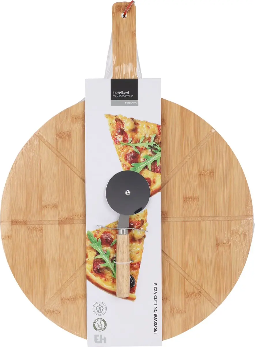 Excellent Houseware Pizza Serveerplank Bamboe 38cm - Dubbelzijdig - afbeelding 6 van 6