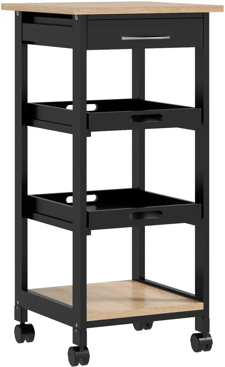 Homcom Keukenwagen Grenenhout 37x37x76cm - Zwart