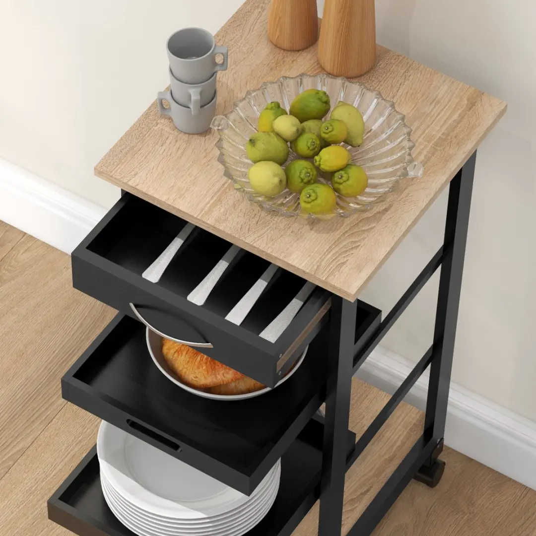 Homcom Keukenwagen Grenenhout 37x37x76cm - Zwart