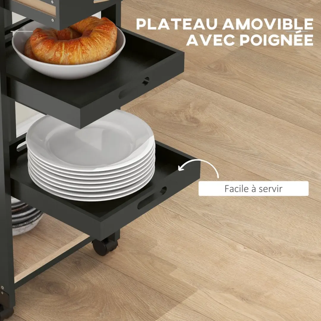 Homcom Keukenwagen Grenenhout 37x37x76cm - Zwart