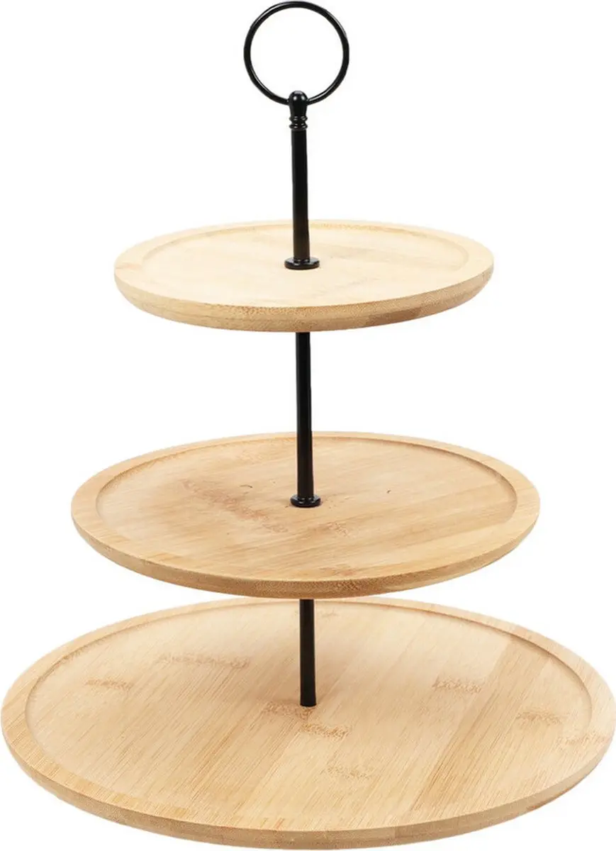 Excellent Houseware Bamboe Etagère 3-laags - 28x40cm - Beige