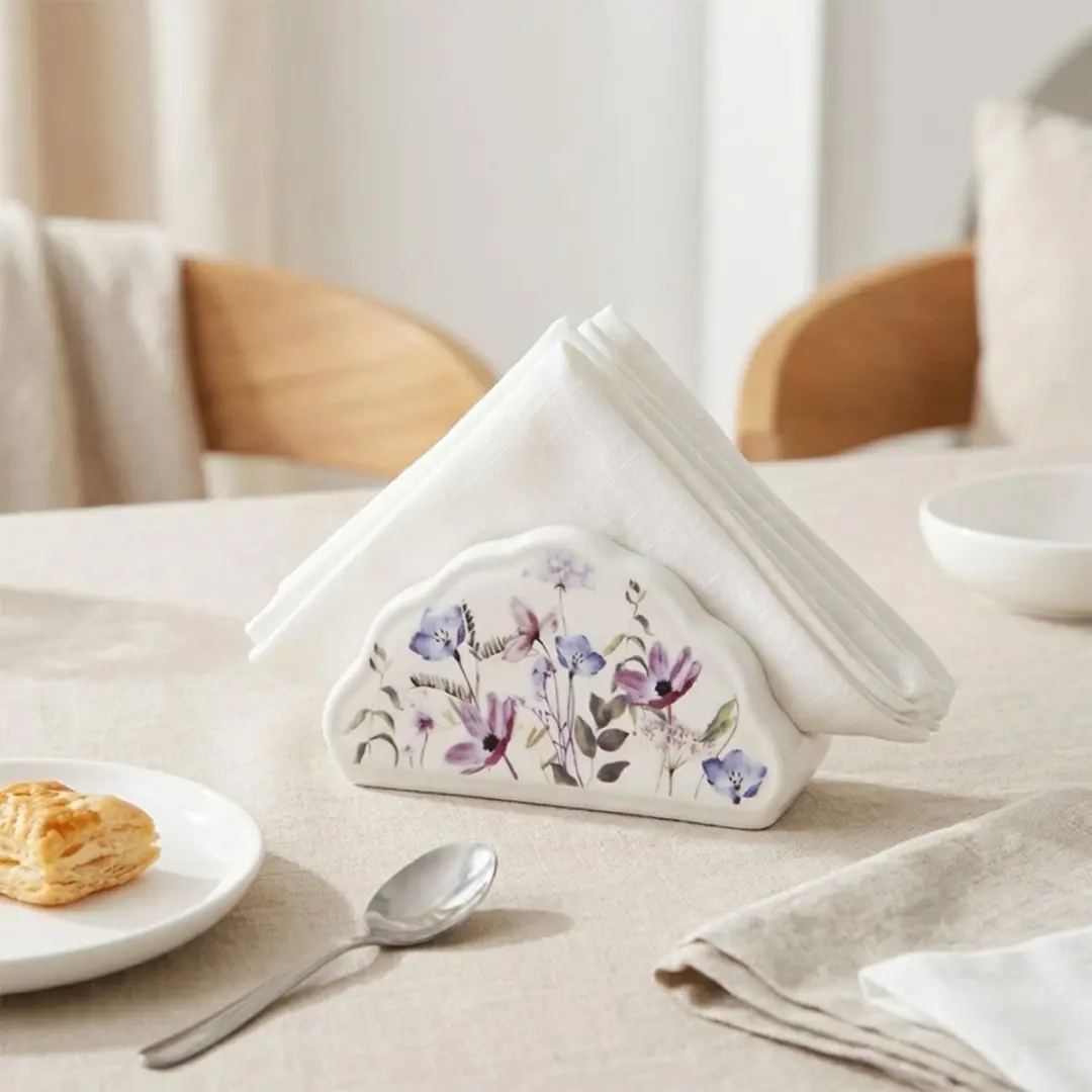 Orion Louka Servettenhouder Porselein Bloemen - 13x4,5x7cm - Veelkleurig