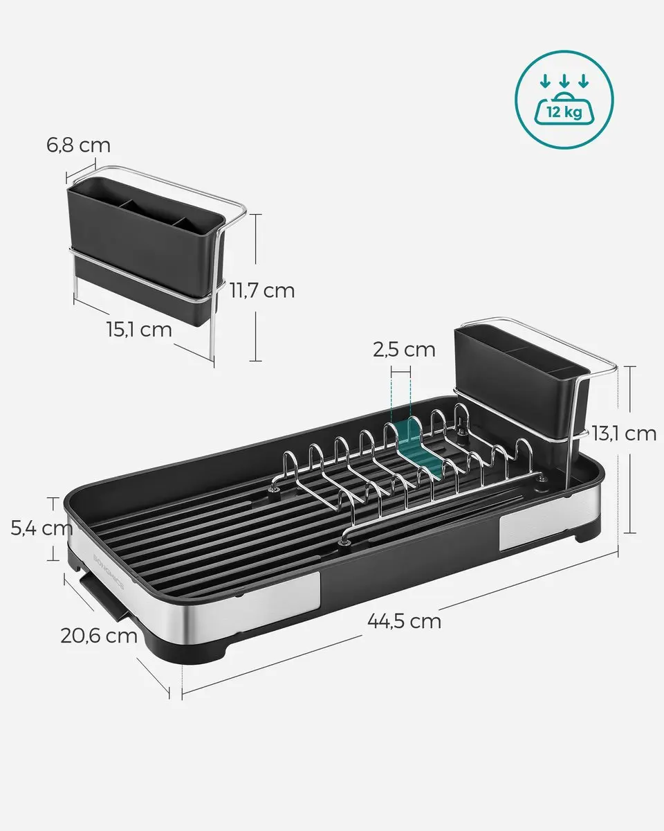 Songmics KCS034B01 Afdruiprek - Roestvrij staal - Zilverkleurig-Zwart