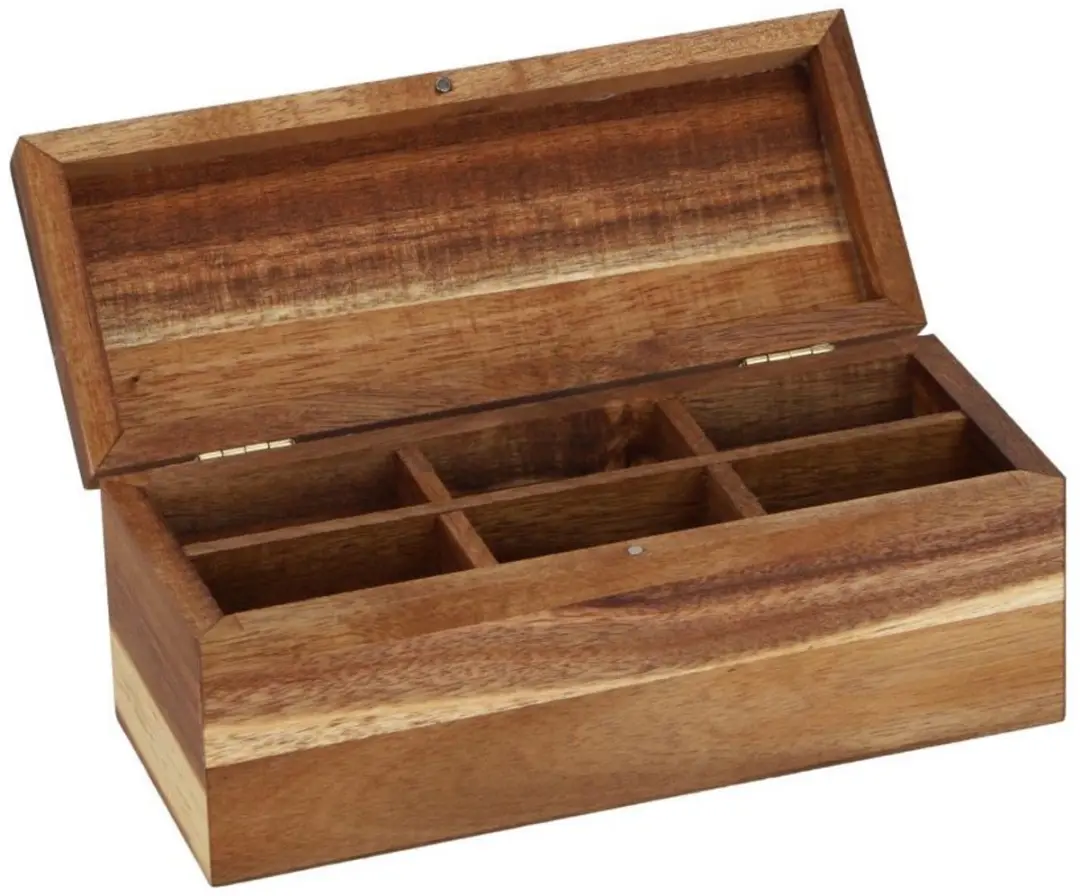 Daily Home theedoos hout 6 vakken bruin met scharnierdeksel.