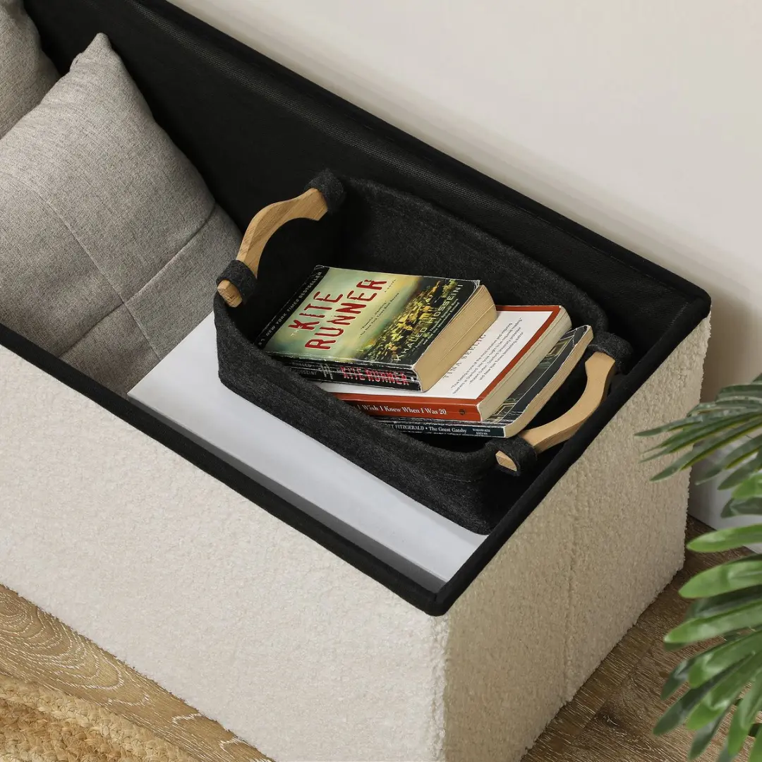 HOMCOM-Sitzbank-Polyester, MDF-76L x 38B x 38H cm-Cremeweiß