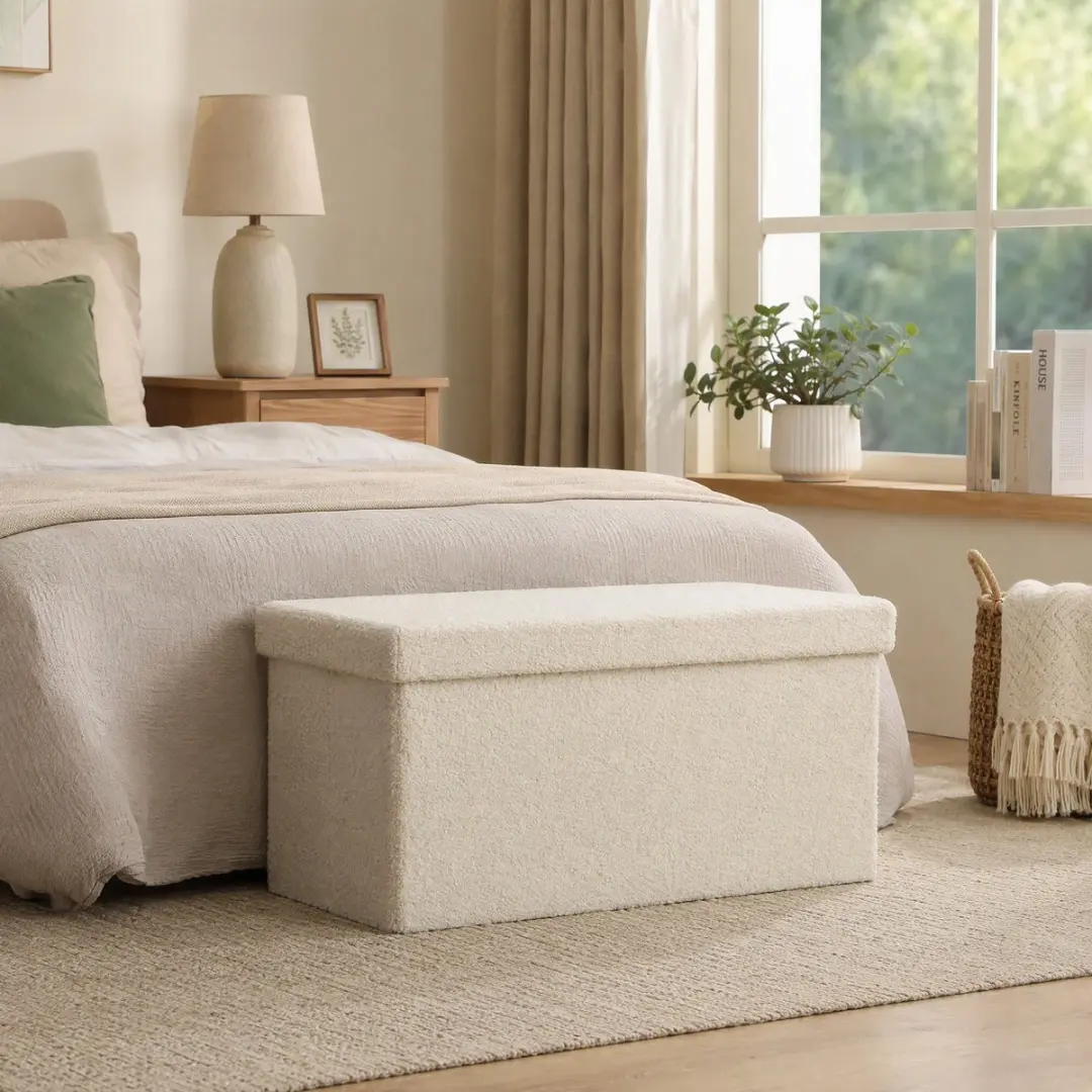 HOMCOM-Sitzbank-Polyester, MDF-76L x 38B x 38H cm-Cremeweiß