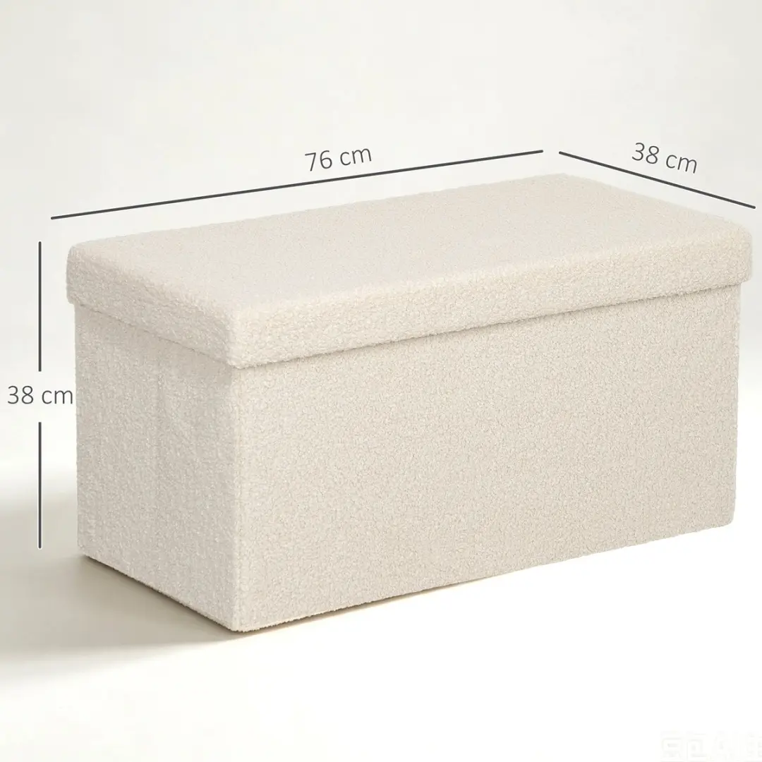 Homcom Sitzbank - 76x38x38cm - Crèmewit - afbeelding 6 van 6