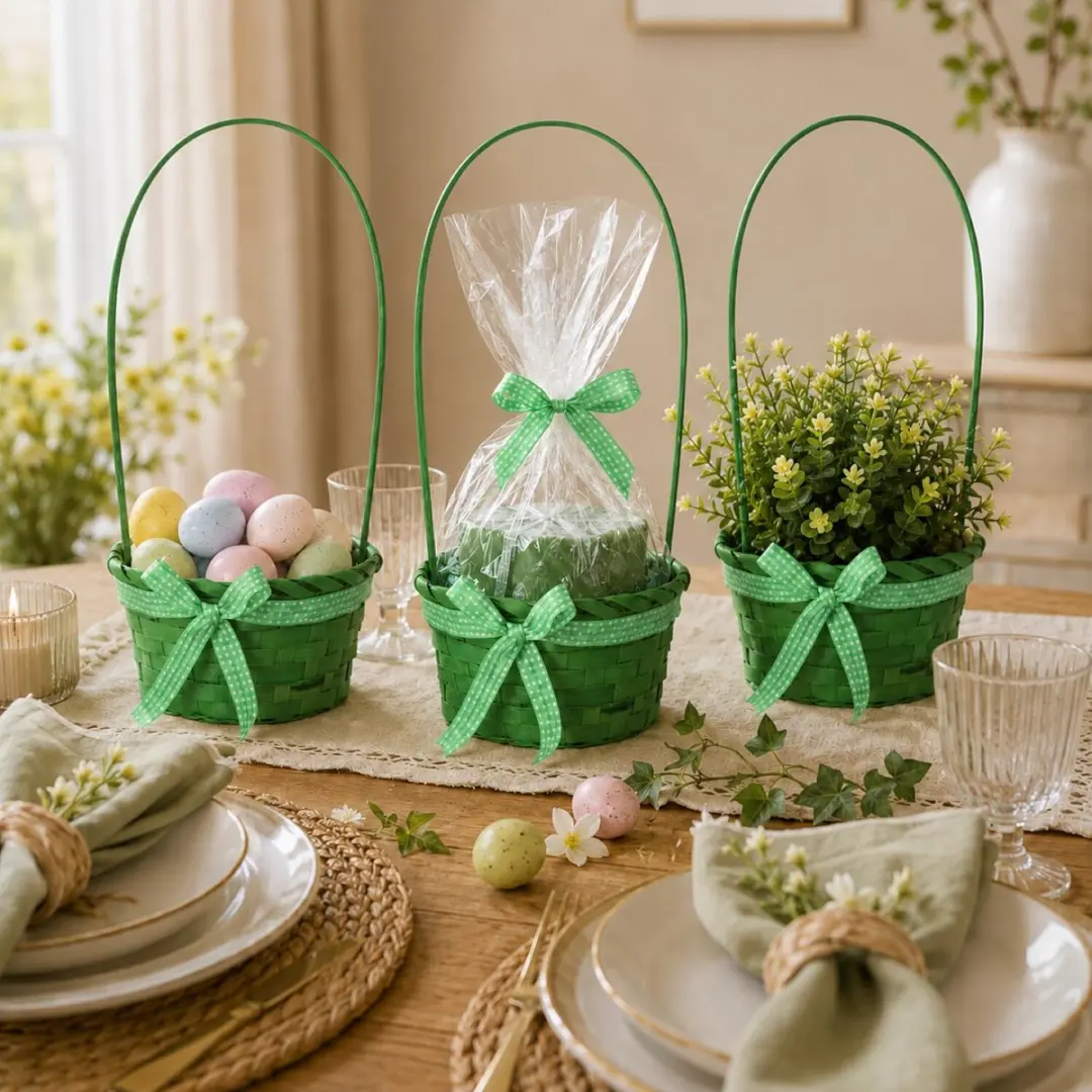 Excellent Houseware Rieten Mandje Groen - 2 Stuks