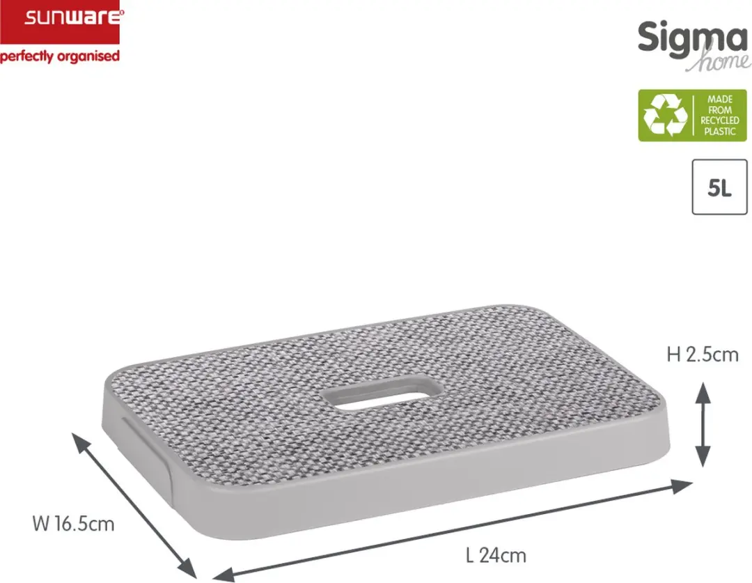 Sunware - Sigma home deksel stof grijs - opbergbox 5L - 24 x 16,5 x 2,5 cm