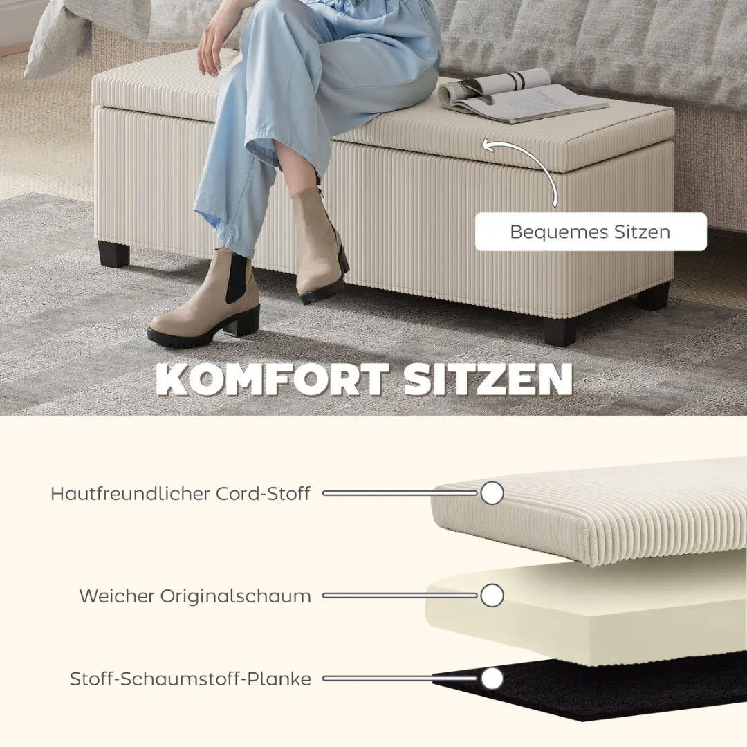 Homcom Sitzbank met Stauraum - 112x42x40cm - Beige
