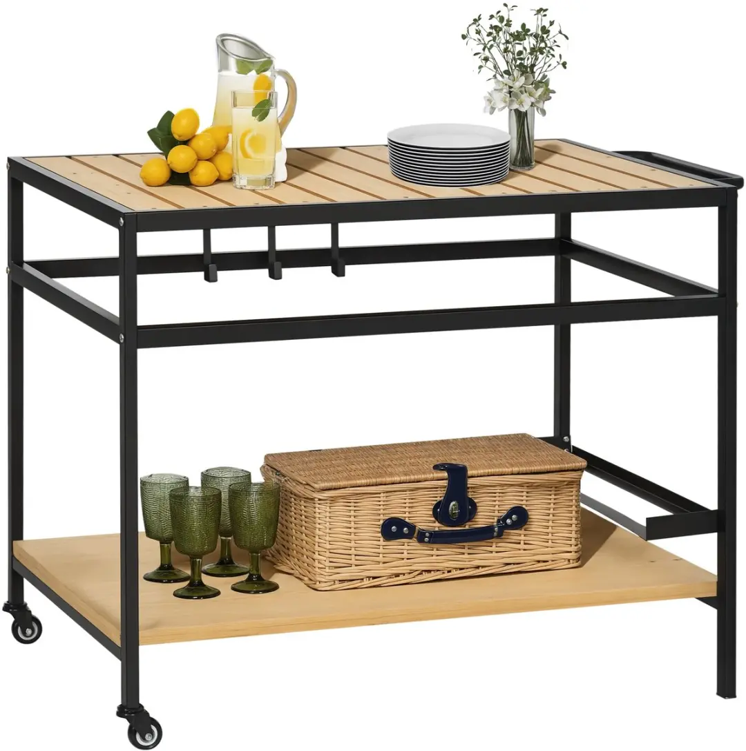 Outsunny Servierwagen Naturhout 107L x 65B x 80H cm