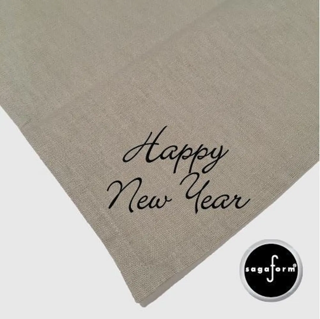Sagaform Linnen Tafellaken & Servetten Happy New Year - Beige
