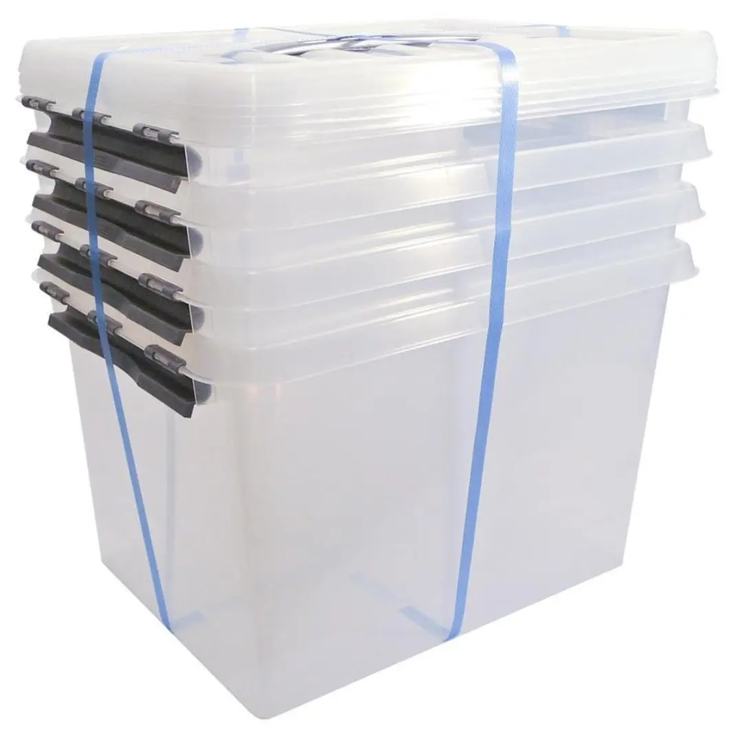 Sunware Q-Line Opbergbox 15L - 4 Stuks - Transparant/Grijs