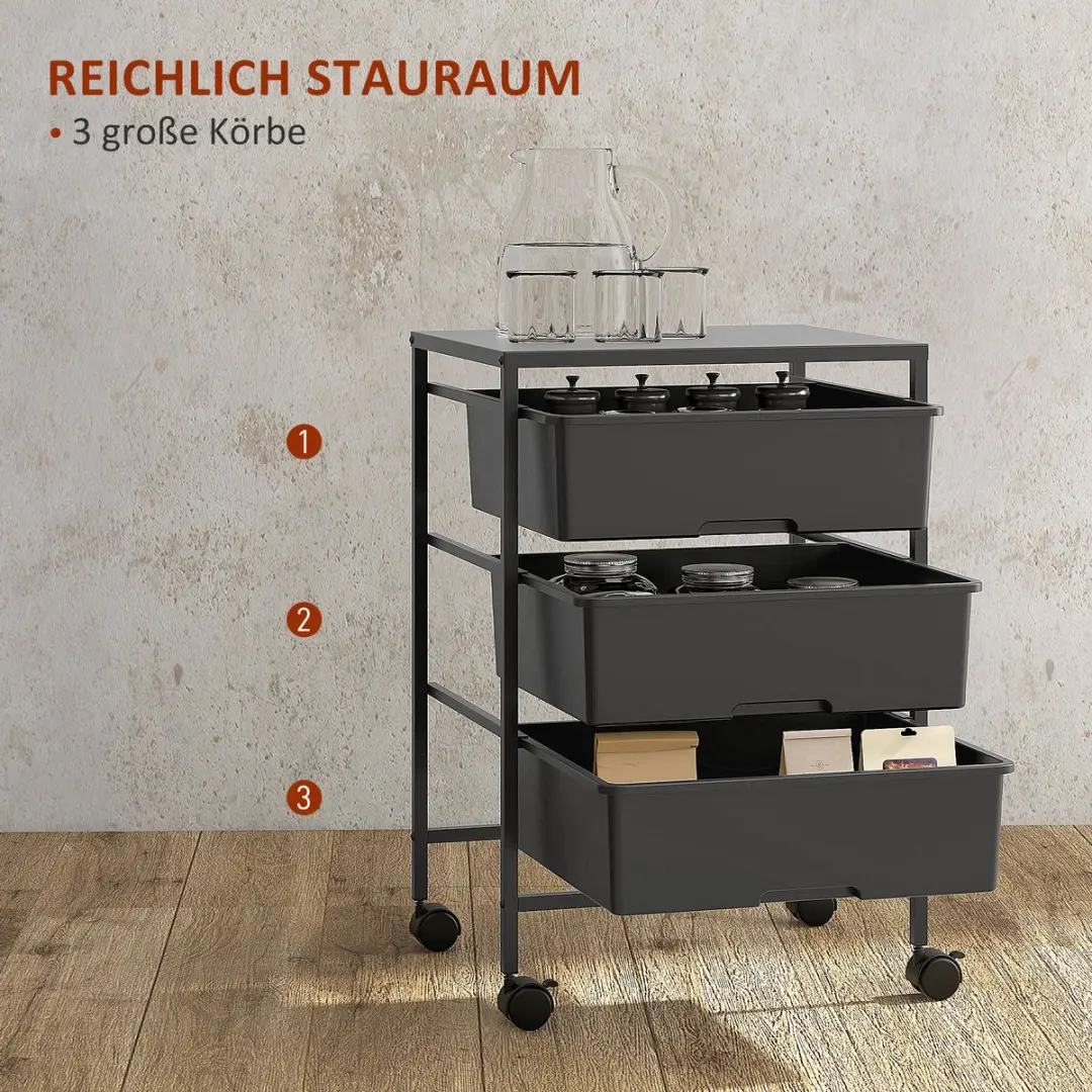 Homcom Rolwagen - Zwart - afbeelding 6 van 6