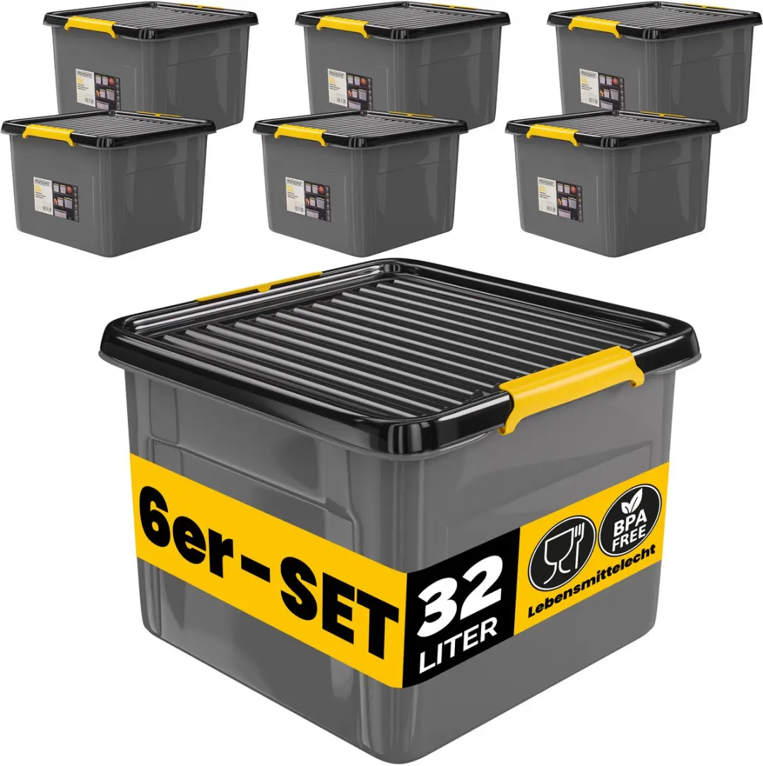 Monzana Opbergbox 32L Antraciet - Set van 6