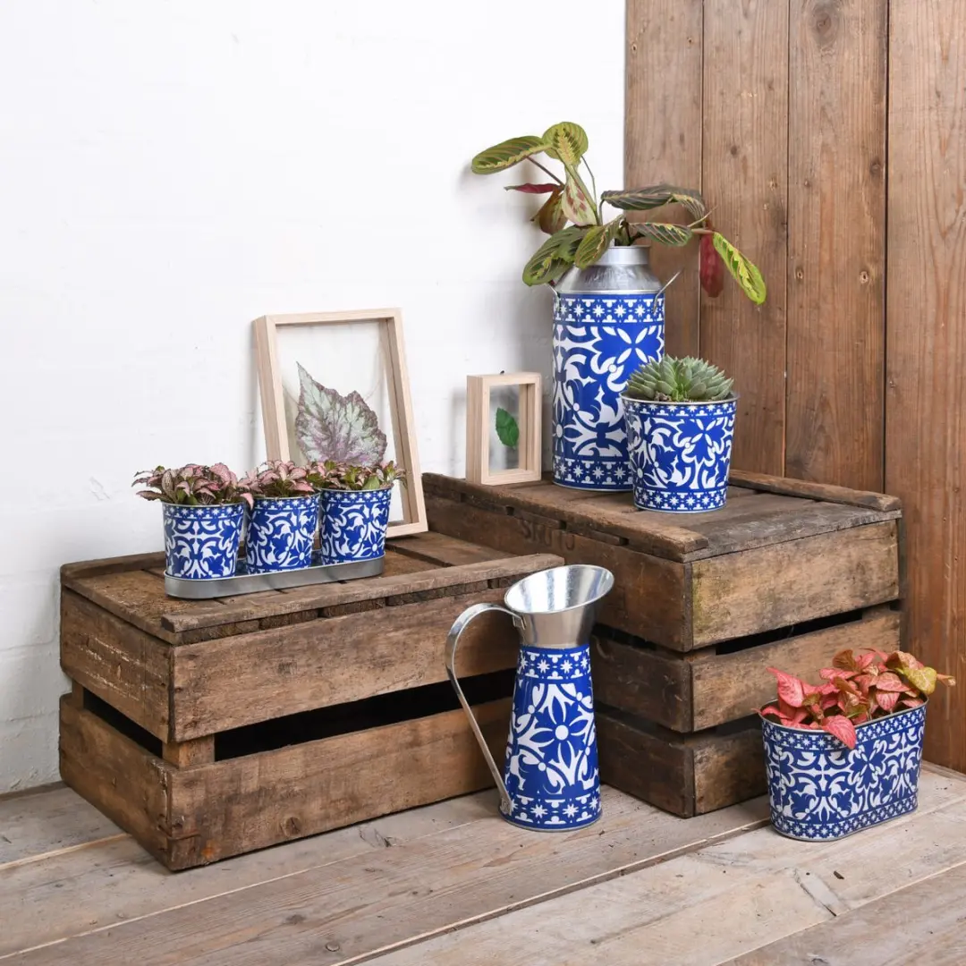 Esschert Design Portugese Waterkan Metaal - 0,75L - Blauw/Wit