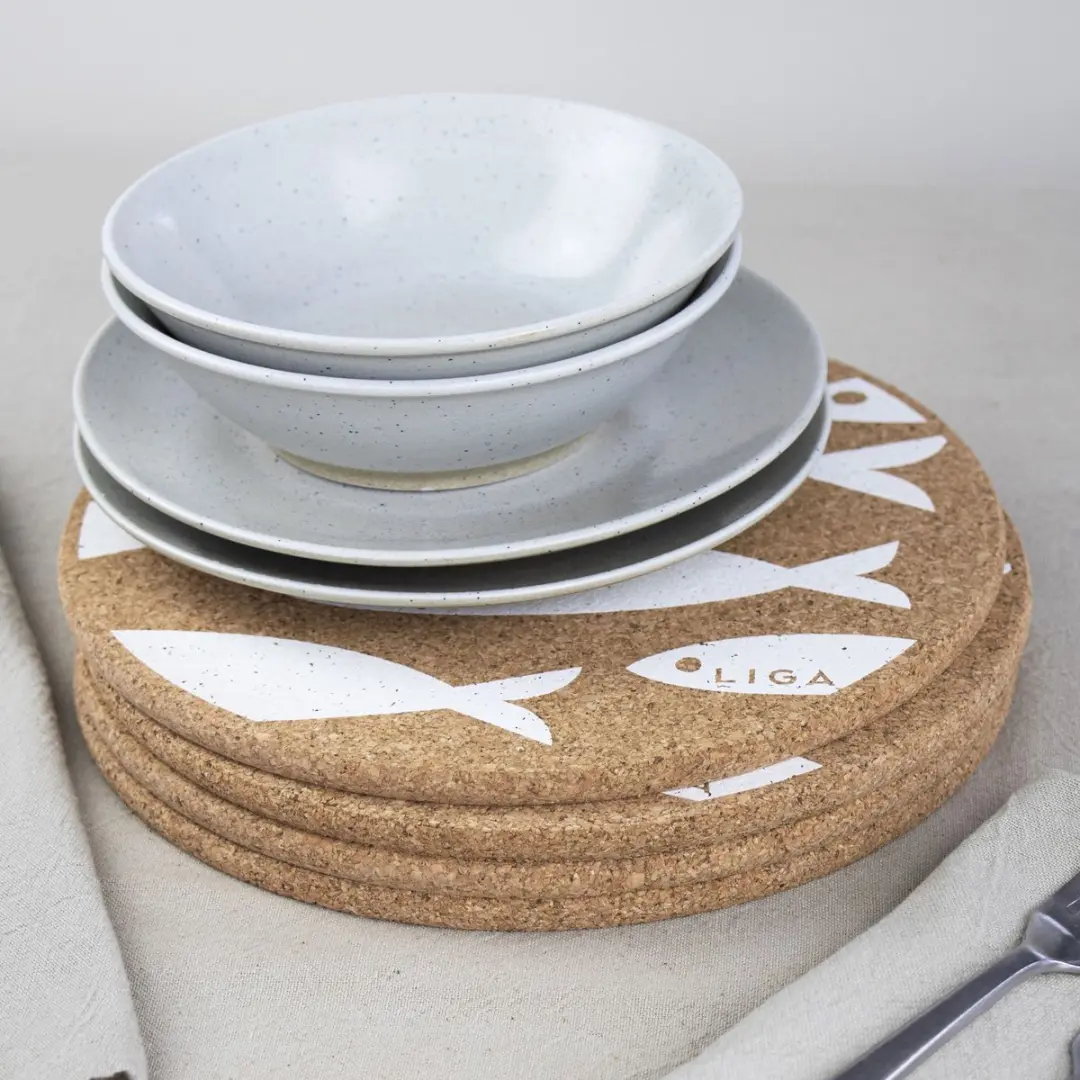 Liga Placemat Vis Set 4 Stuks - Kurk Beige