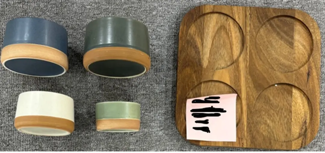 Excellent Houseware Bamboe Serveerplank - 22x22cm - 4x Tapas/Saus Schaaltjes - Multi