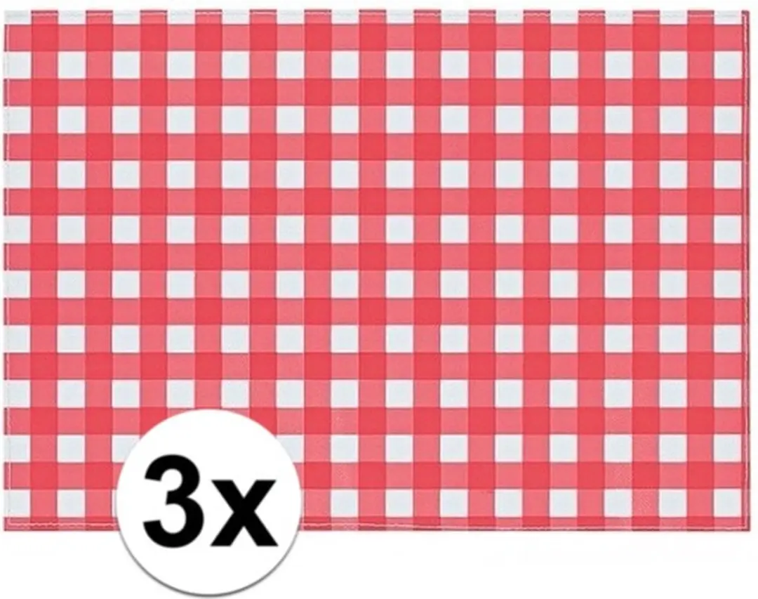 Bellatio Design Placemats Oktoberfest - 3 Stuks Rood/Wit Geblokt