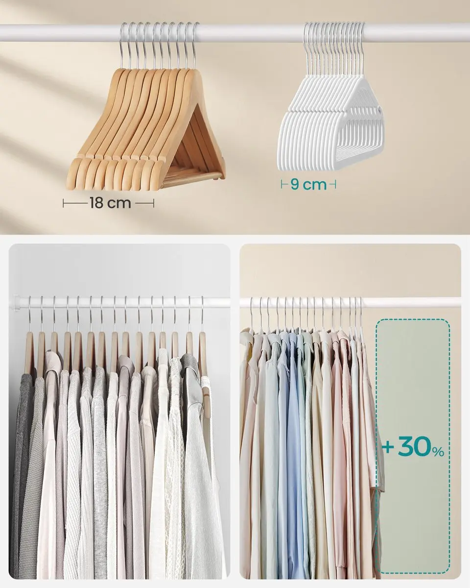 Songmics Kledinghangers Fluwelen Set 50 Stuks - Wolkenwit - afbeelding 5 van 6