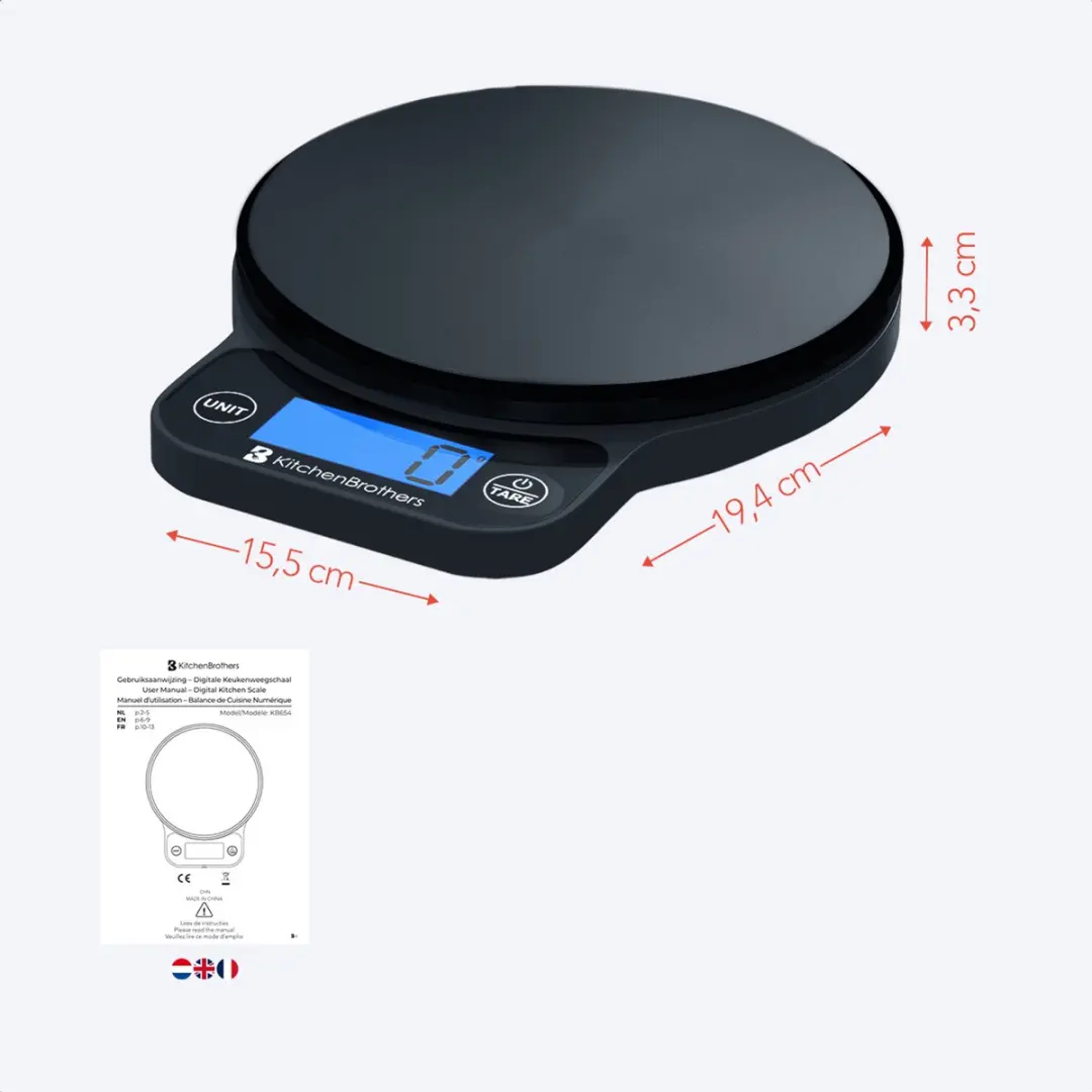 KitchenBrothers KB4003 Keukenweegschaal Digitaal 6kg - Zwart