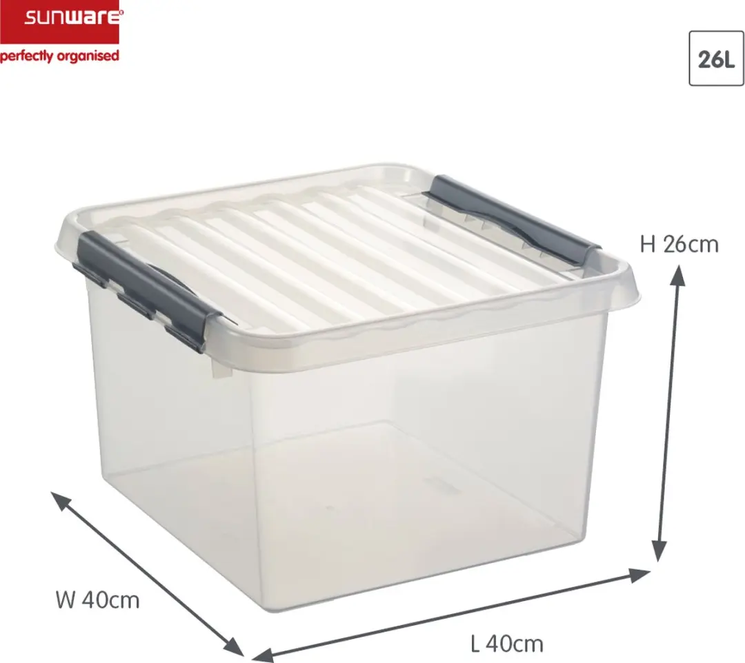 Sunware Q-Line Opbergbox 26L - 40x40x26cm - Grijs/Transparant Metaal