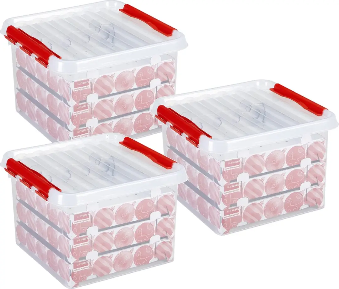 Sunware Opbergbox 3x voor 75 Kerstballen - 26L - Rood deksel