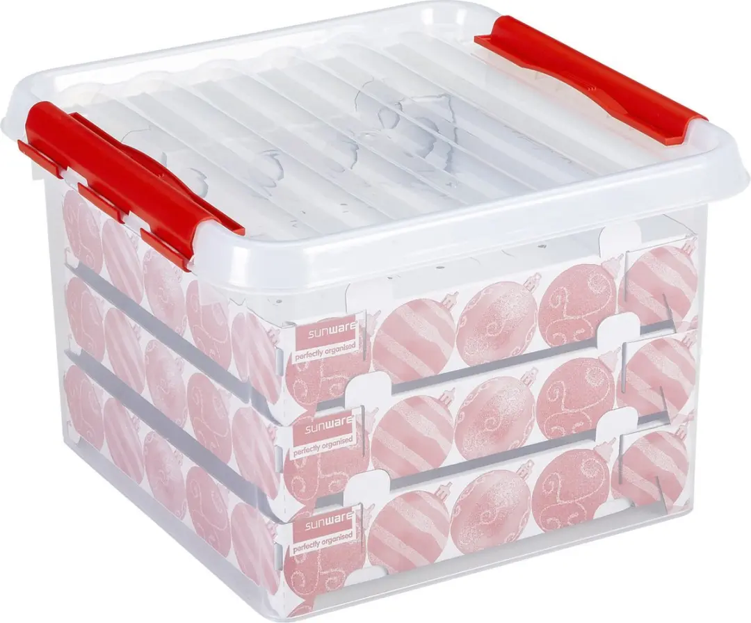 Sunware Opbergbox 3x voor 75 Kerstballen - 26L - Rood deksel