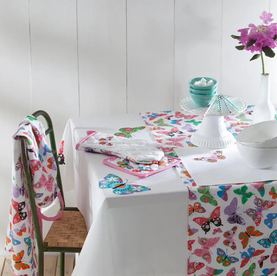 DDDDD Butterfly Tafelloper 50x150cm - Wit - 2 Stuks