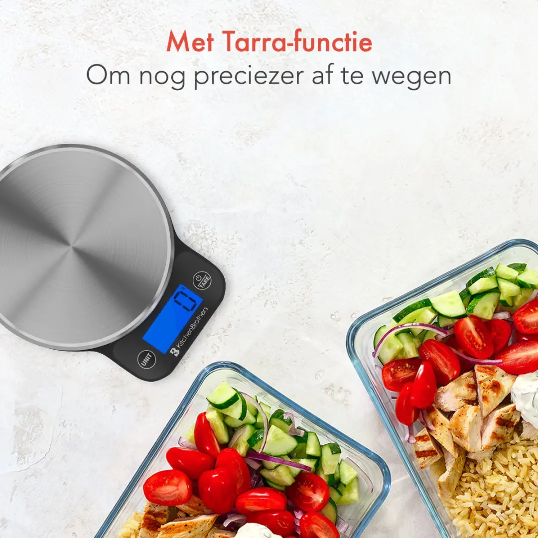 KitchenBrothers KB654 Keukenweegschaal Digitaal 6 kg - Zwart/RVS