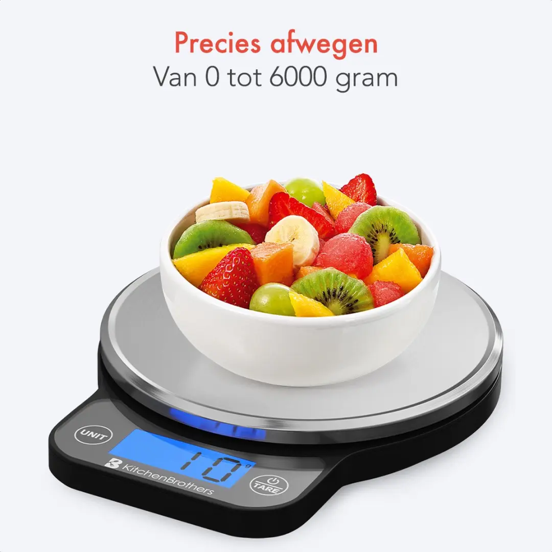 KitchenBrothers KB654 Keukenweegschaal Digitaal 6 kg - Zwart/RVS