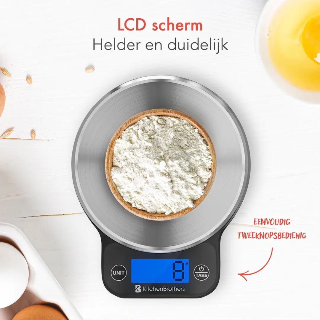 KitchenBrothers KB654 Keukenweegschaal Digitaal 6 kg - Zwart/RVS