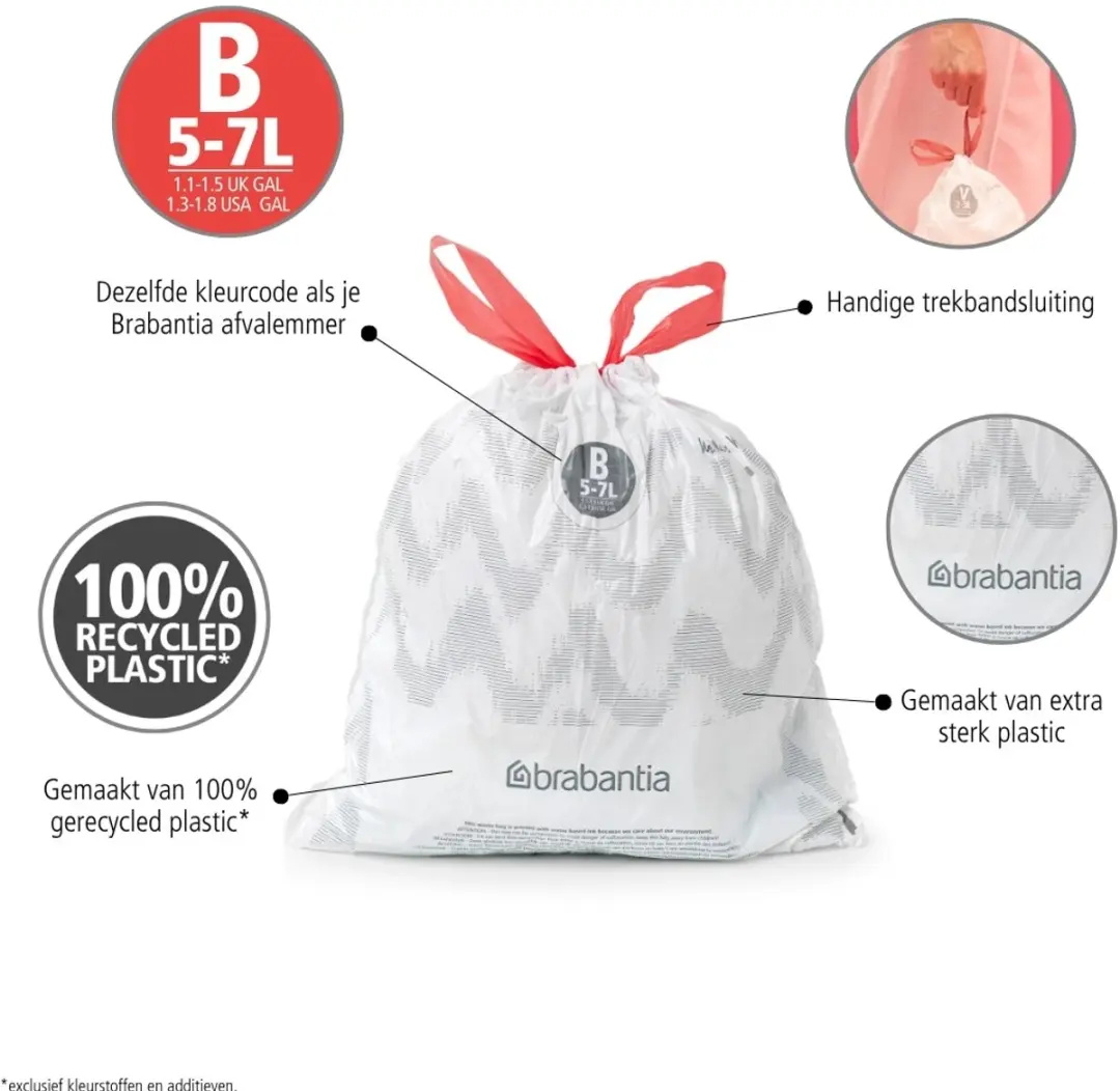 Brabantia PerfectFit Vuilniszakken 5L - 200 Stuks