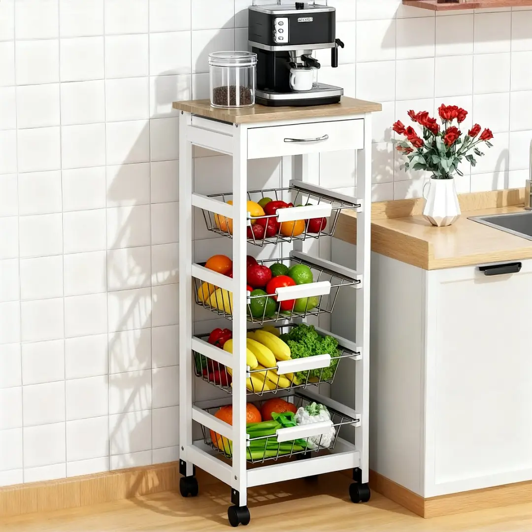 Homcom Keukentrolley 801-157WT - 37x37x82cm Wit - afbeelding 4 van 6