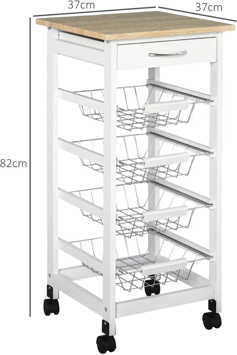 Homcom Keukentrolley 801-157WT - 37x37x82cm Wit - afbeelding 3 van 6