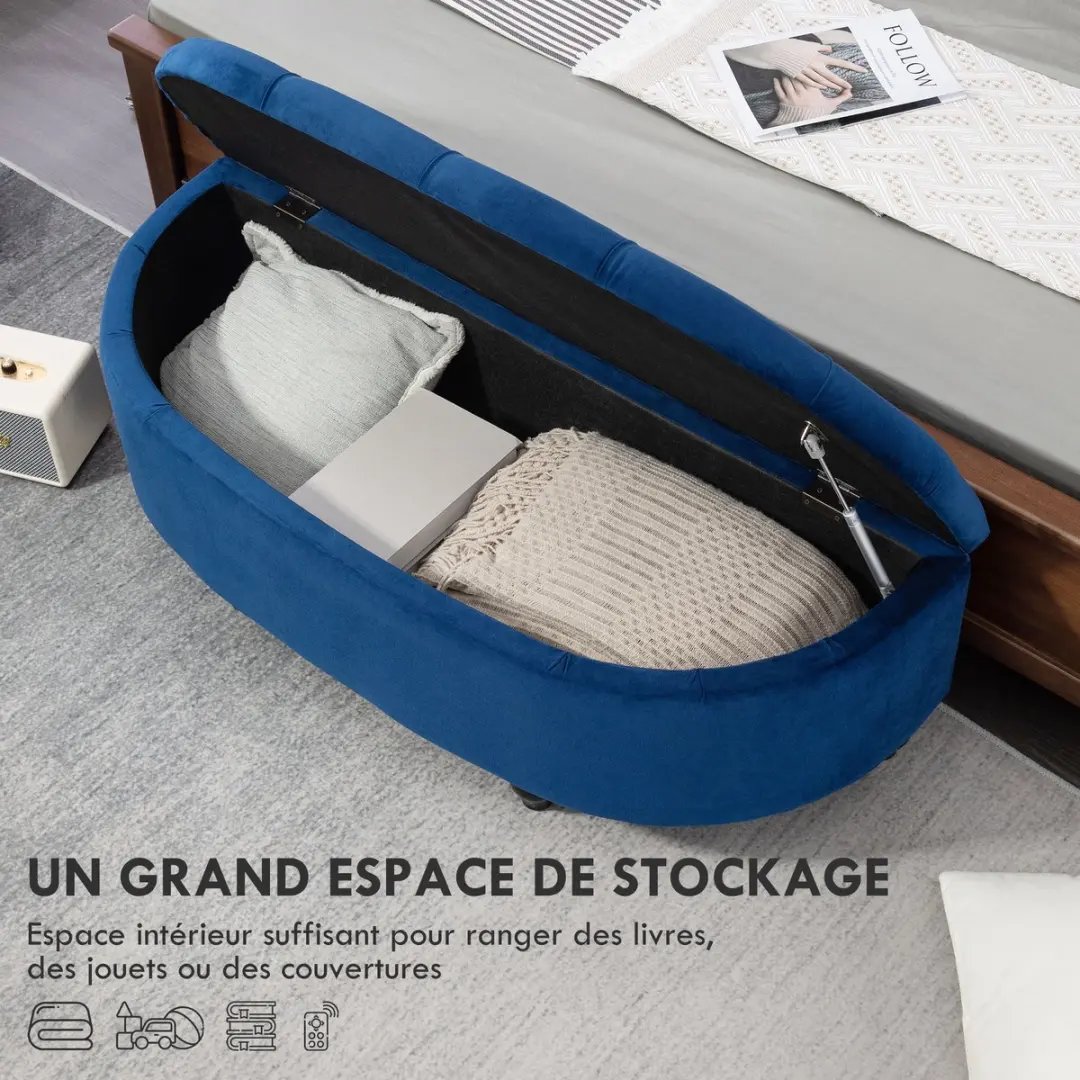 Homcom Opbergpoef Velours 120x46x42cm - Blauw