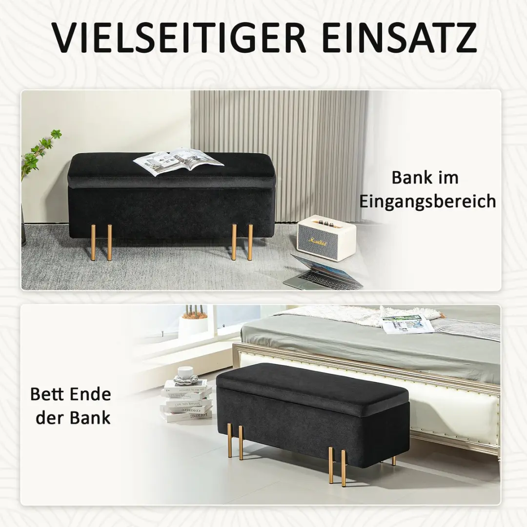 Homcom Sitzbank met Stauraum - 100x40x42cm - Zwart - afbeelding 6 van 6
