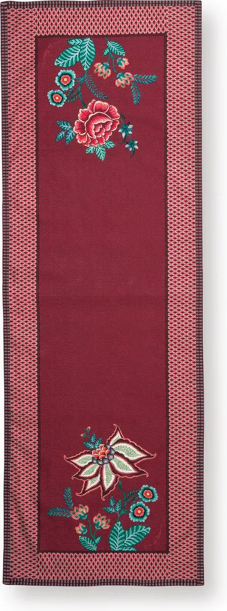 Pip Studio Flower Festival Tafelloper Donkerroze Katoen 50x150cm